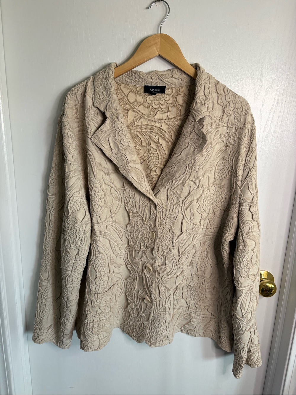 Kriss Embossed Floral Button Jacket XXL Lightweight Lagenlook Minimalist Boho